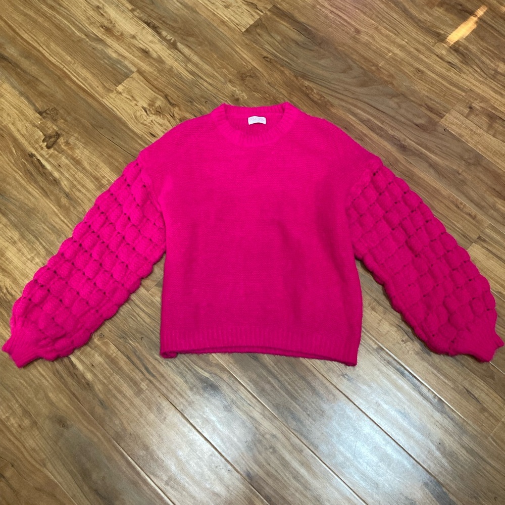Pink Lily Pink Sweater with Textured Sleeves